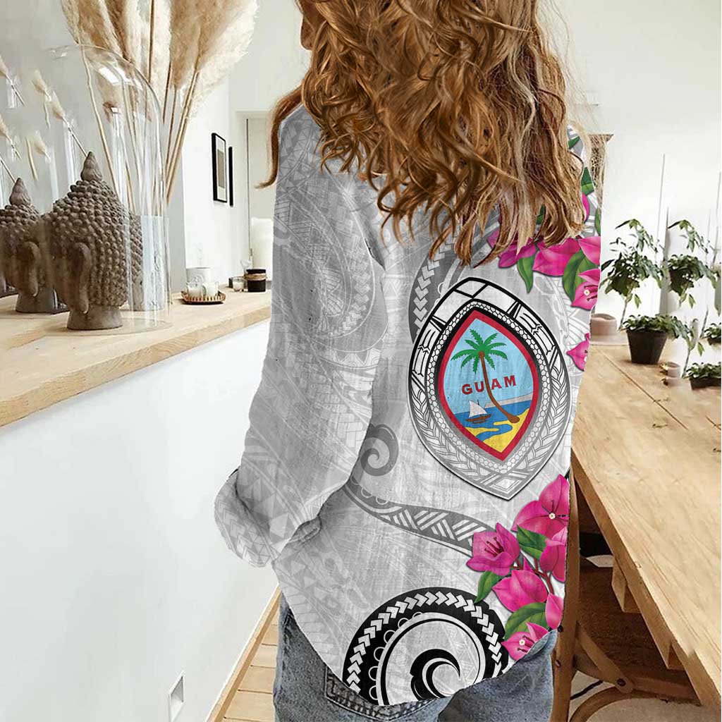 Guam Chamorro Women Casual Shirt Curves Polynesian Tattoo Mix Bougainvillea