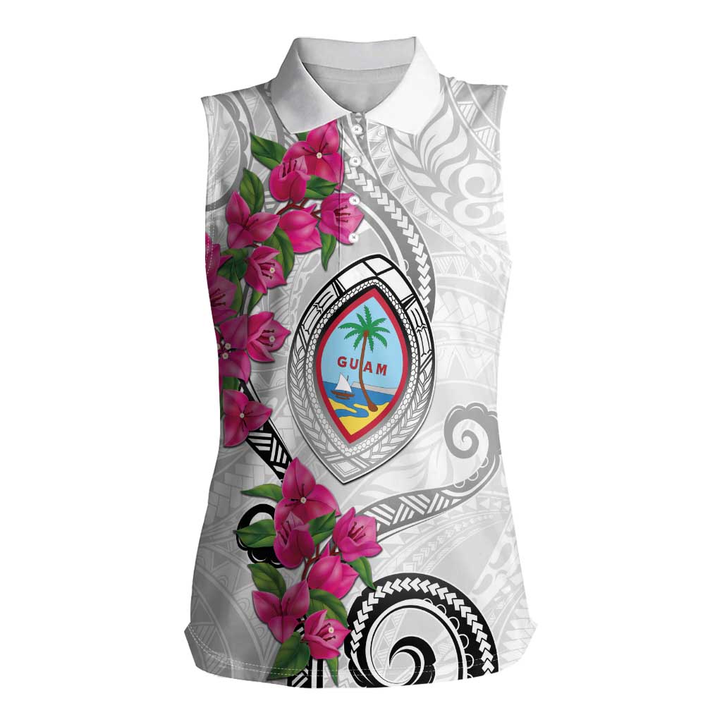 Guam Chamorro Women Sleeveless Polo Shirt Curves Polynesian Tattoo Mix Bougainvillea LT05 Female White - Polynesian Pride