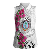 Guam Chamorro Women Sleeveless Polo Shirt Curves Polynesian Tattoo Mix Bougainvillea LT05 Female White - Polynesian Pride