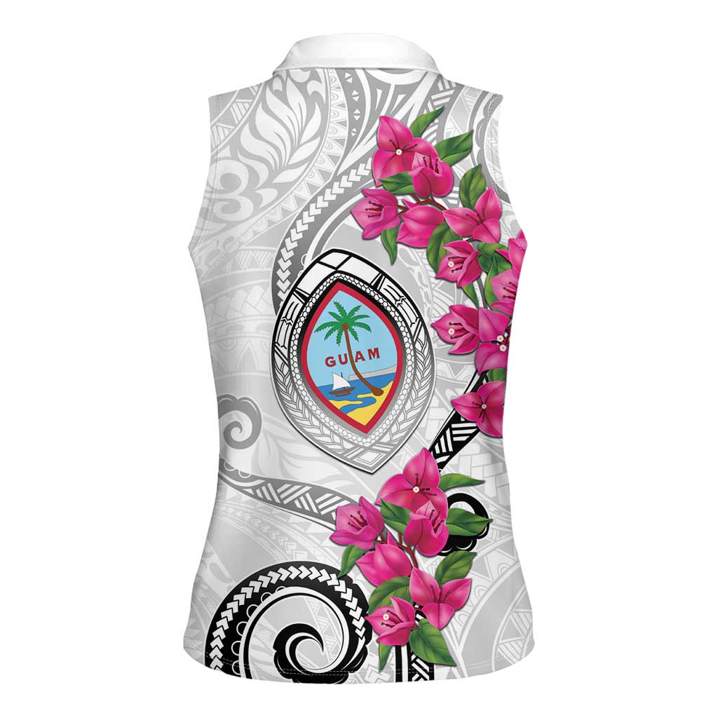 Guam Chamorro Women Sleeveless Polo Shirt Curves Polynesian Tattoo Mix Bougainvillea LT05 - Polynesian Pride