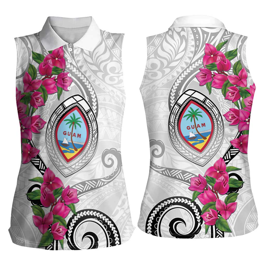 Guam Chamorro Women Sleeveless Polo Shirt Curves Polynesian Tattoo Mix Bougainvillea LT05 - Polynesian Pride