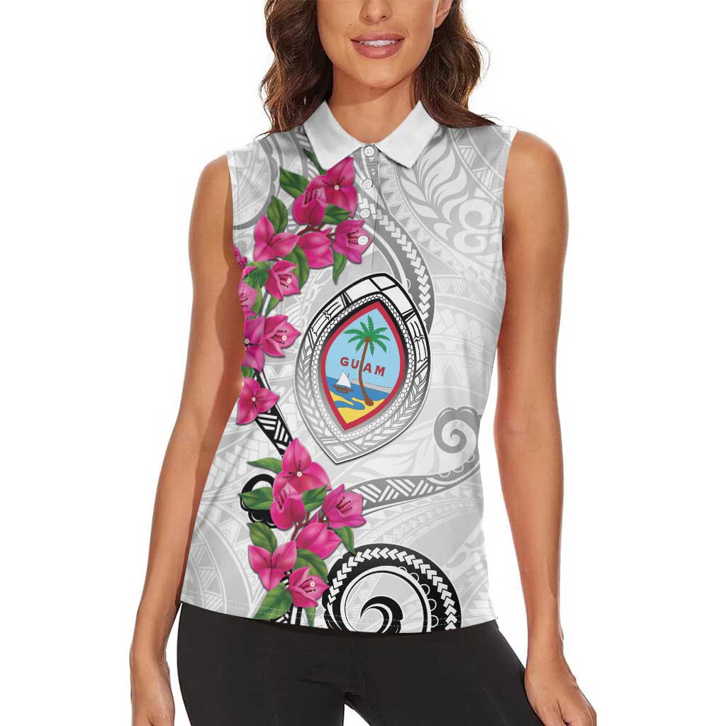 Guam Chamorro Women Sleeveless Polo Shirt Curves Polynesian Tattoo Mix Bougainvillea LT05 - Polynesian Pride