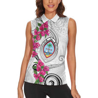 Guam Chamorro Women Sleeveless Polo Shirt Curves Polynesian Tattoo Mix Bougainvillea LT05 - Polynesian Pride