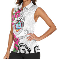Guam Chamorro Women Sleeveless Polo Shirt Curves Polynesian Tattoo Mix Bougainvillea LT05 - Polynesian Pride