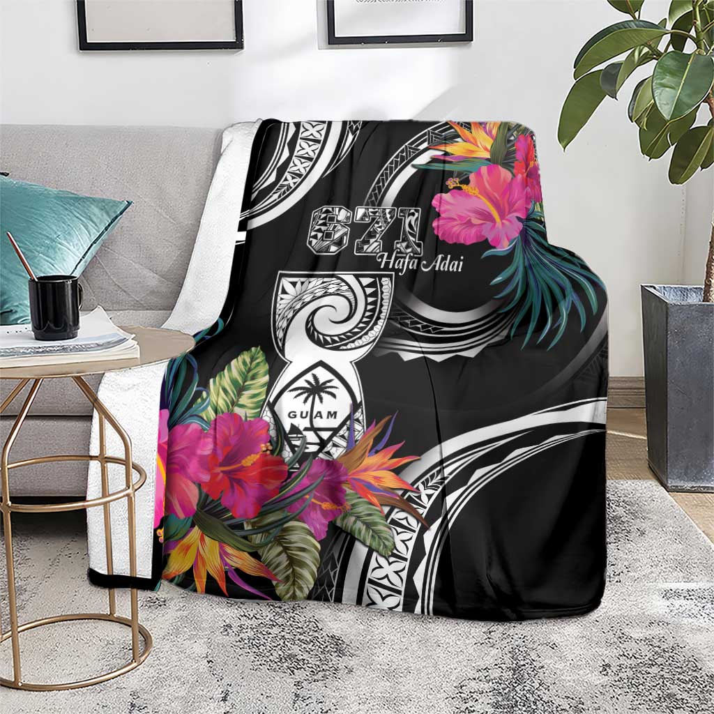 Hafa Adai Guam Blanket Polynesian Tattoo Tropical Flowers