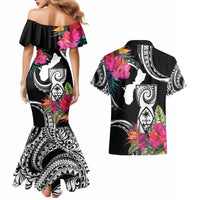 Hafa Adai Guam Couples Matching Mermaid Dress and Hawaiian Shirt Polynesian Tattoo Tropical Flowers LT05 - Polynesian Pride