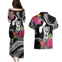 Hafa Adai Guam Couples Matching Puletasi and Hawaiian Shirt Polynesian Tattoo Tropical Flowers LT05 - Polynesian Pride