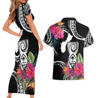 Hafa Adai Guam Couples Matching Short Sleeve Bodycon Dress and Hawaiian Shirt Polynesian Tattoo Tropical Flowers LT05 - Polynesian Pride