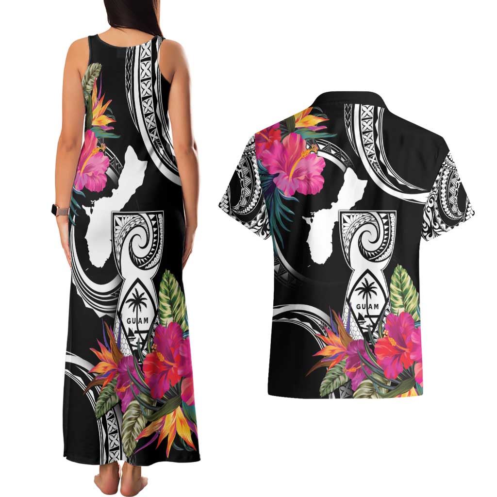 Hafa Adai Guam Couples Matching Tank Maxi Dress and Hawaiian Shirt Polynesian Tattoo Tropical Flowers LT05 - Polynesian Pride