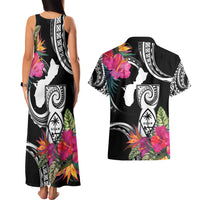 Hafa Adai Guam Couples Matching Tank Maxi Dress and Hawaiian Shirt Polynesian Tattoo Tropical Flowers LT05 - Polynesian Pride