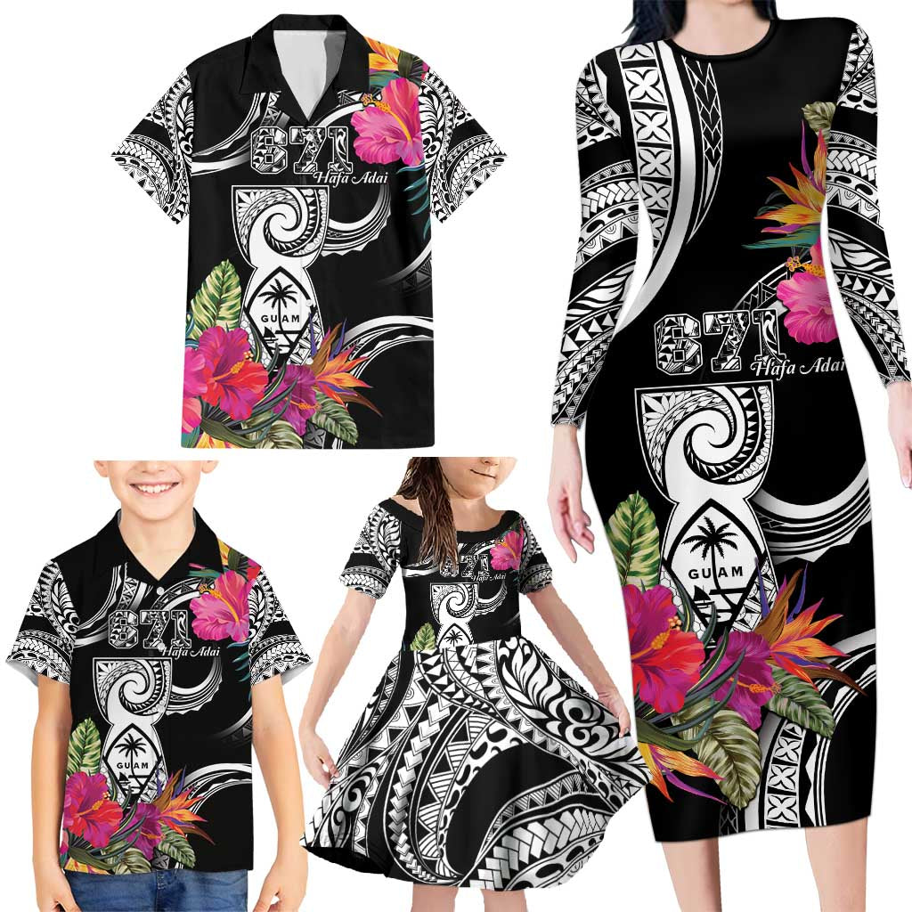 Hafa Adai Guam Family Matching Long Sleeve Bodycon Dress and Hawaiian Shirt Polynesian Tattoo Tropical Flowers LT05 - Polynesian Pride