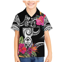 Hafa Adai Guam Family Matching Mermaid Dress and Hawaiian Shirt Polynesian Tattoo Tropical Flowers LT05 Son's Shirt Black - Polynesian Pride