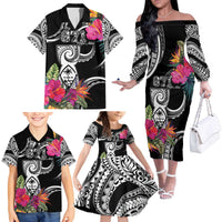 Hafa Adai Guam Family Matching Off The Shoulder Long Sleeve Dress and Hawaiian Shirt Polynesian Tattoo Tropical Flowers LT05 - Polynesian Pride
