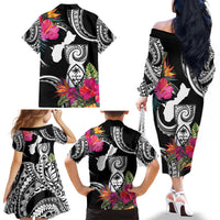 Hafa Adai Guam Family Matching Off The Shoulder Long Sleeve Dress and Hawaiian Shirt Polynesian Tattoo Tropical Flowers LT05 - Polynesian Pride