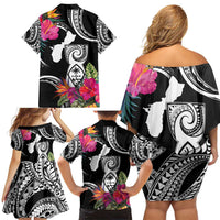 Hafa Adai Guam Family Matching Off Shoulder Short Dress and Hawaiian Shirt Polynesian Tattoo Tropical Flowers LT05 - Polynesian Pride