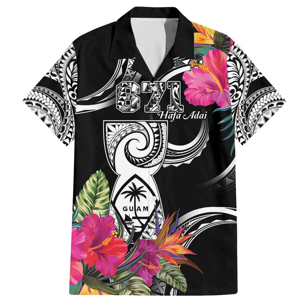 Hafa Adai Guam Family Matching Short Sleeve Bodycon Dress and Hawaiian Shirt Polynesian Tattoo Tropical Flowers LT05 Dad's Shirt - Short Sleeve Black - Polynesian Pride