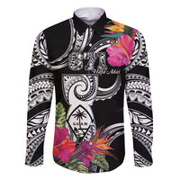 Hafa Adai Guam Family Matching Short Sleeve Bodycon Dress and Hawaiian Shirt Polynesian Tattoo Tropical Flowers LT05 Dad's Shirt - Long Sleeve Black - Polynesian Pride