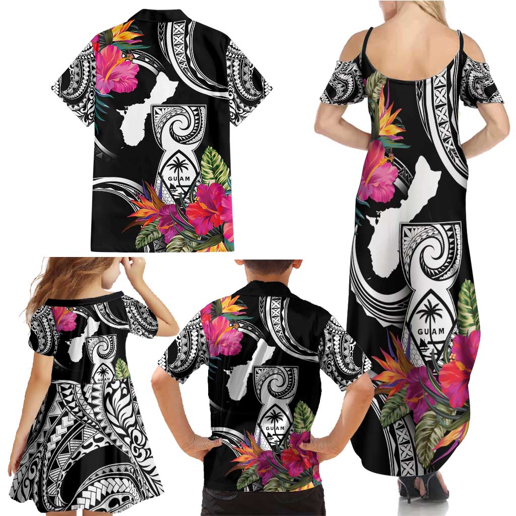 Hafa Adai Guam Family Matching Summer Maxi Dress and Hawaiian Shirt Polynesian Tattoo Tropical Flowers LT05 - Polynesian Pride
