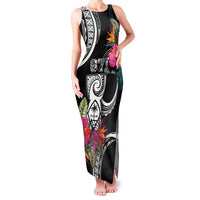 Hafa Adai Guam Family Matching Tank Maxi Dress and Hawaiian Shirt Polynesian Tattoo Tropical Flowers LT05 Mom's Dress Black - Polynesian Pride