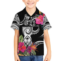 Hafa Adai Guam Family Matching Tank Maxi Dress and Hawaiian Shirt Polynesian Tattoo Tropical Flowers LT05 Son's Shirt Black - Polynesian Pride