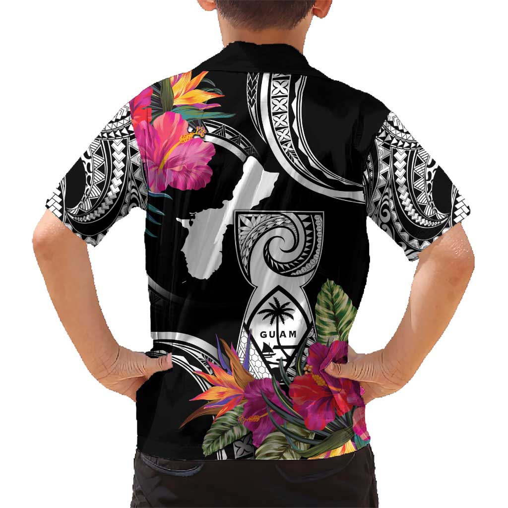 Hafa Adai Guam Kid Hawaiian Shirt Polynesian Tattoo Tropical Flowers