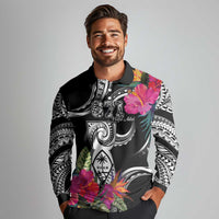 Hafa Adai Guam Long Sleeve Polo Shirt Polynesian Tattoo Tropical Flowers LT05 - Polynesian Pride