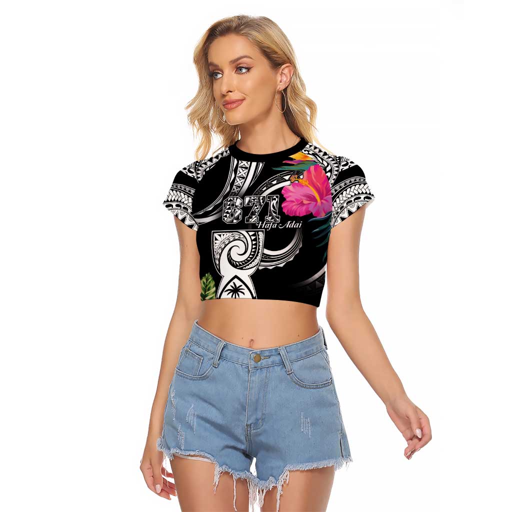Hafa Adai Guam Raglan Cropped T Shirt Polynesian Tattoo Tropical Flowers