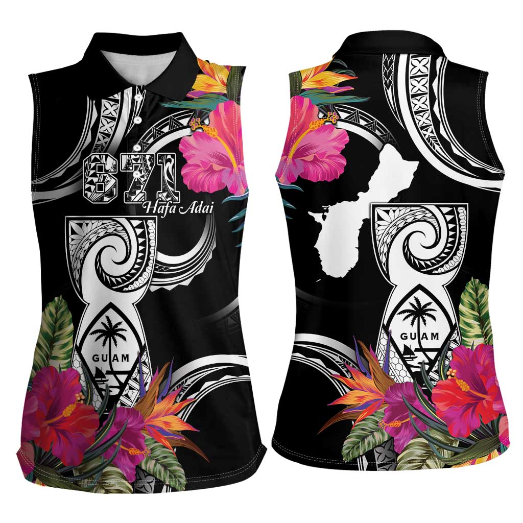 Hafa Adai Guam Women Sleeveless Polo Shirt Polynesian Tattoo Tropical Flowers LT05 - Polynesian Pride