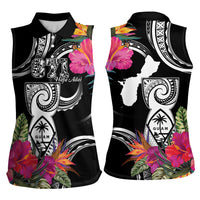 Hafa Adai Guam Women Sleeveless Polo Shirt Polynesian Tattoo Tropical Flowers LT05 - Polynesian Pride