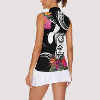 Hafa Adai Guam Women Sleeveless Polo Shirt Polynesian Tattoo Tropical Flowers LT05 - Polynesian Pride