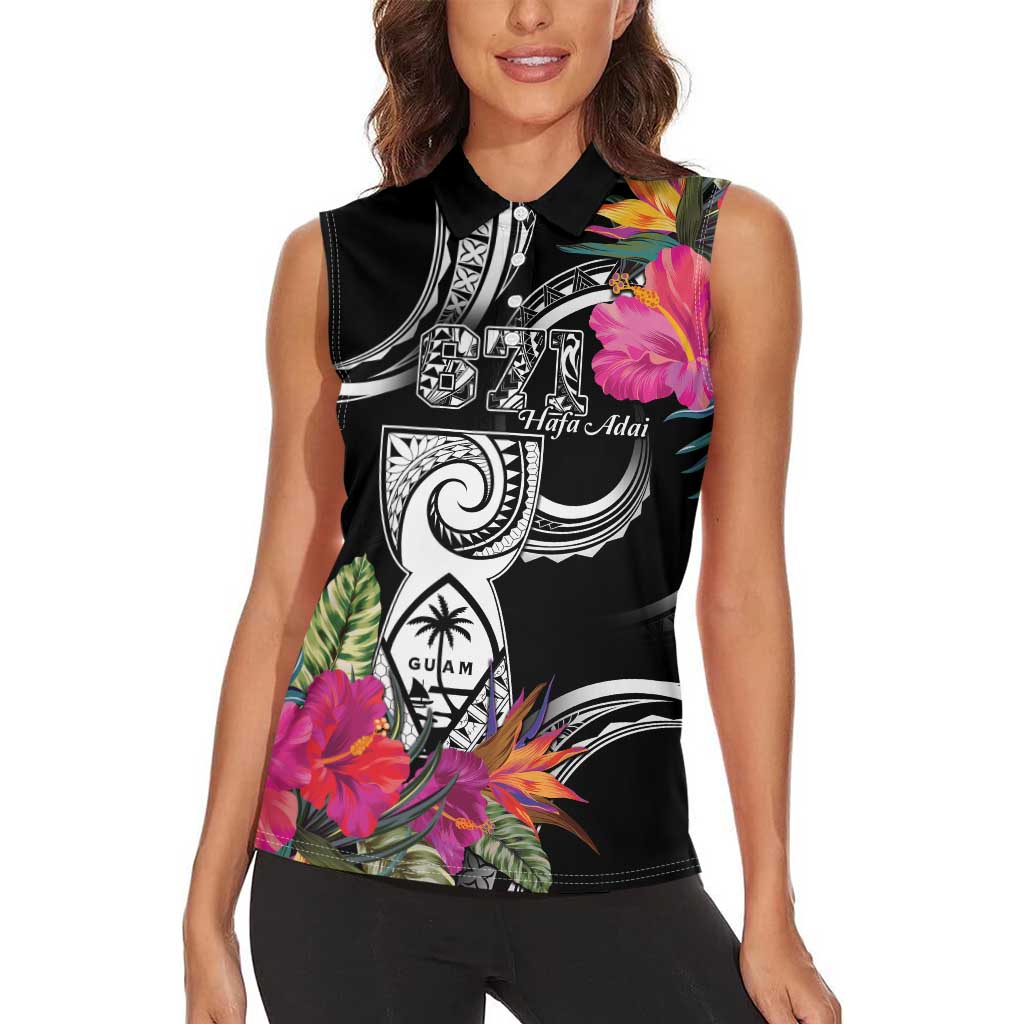Hafa Adai Guam Women Sleeveless Polo Shirt Polynesian Tattoo Tropical Flowers LT05 - Polynesian Pride
