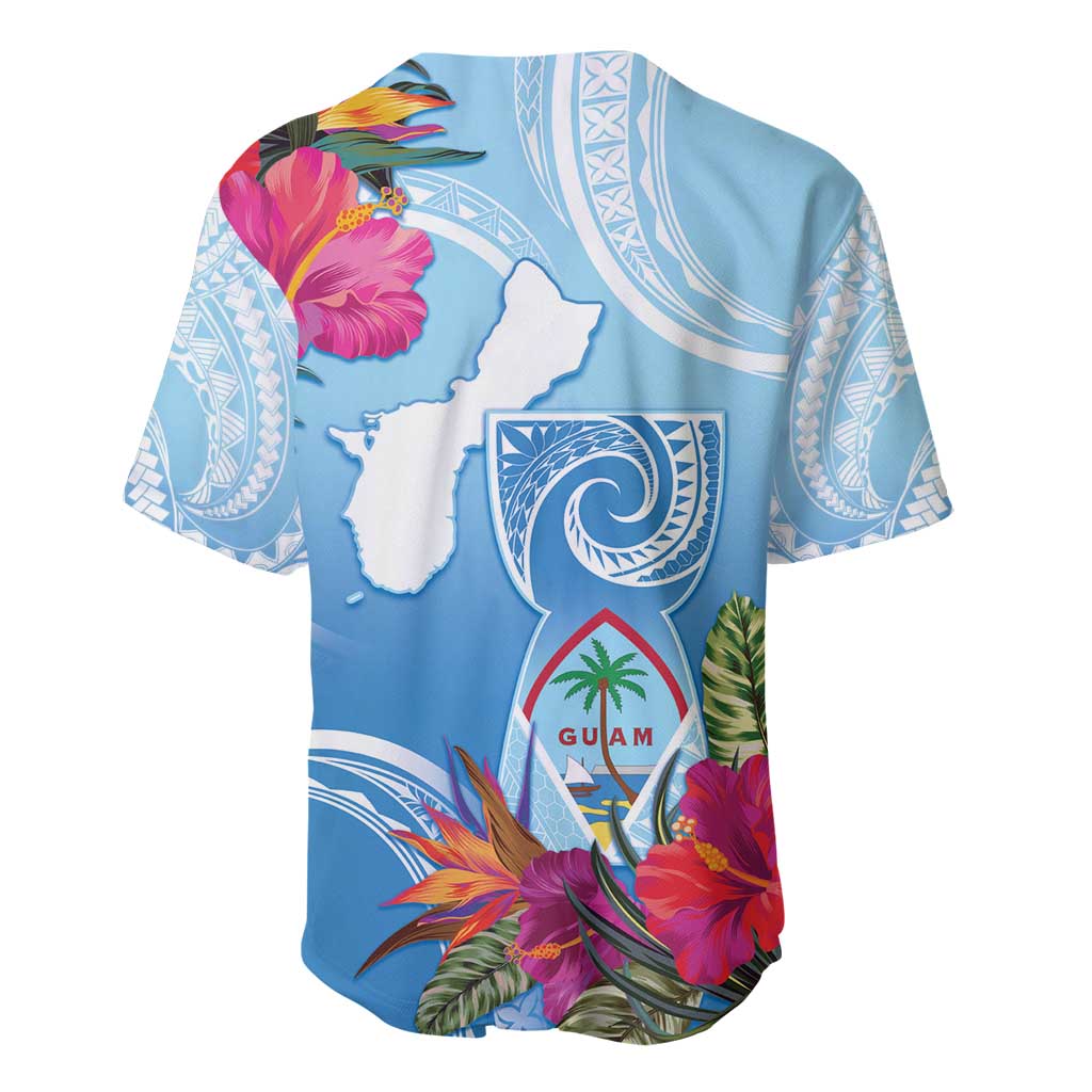 Hafa Adai Guam Baseball Jersey Tropical Flowers Blue Gradient