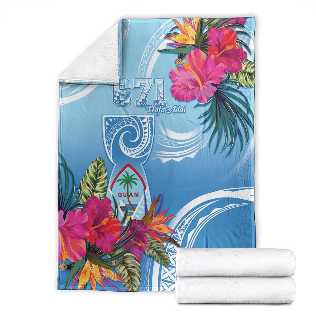 Hafa Adai Guam Blanket Tropical Flowers Blue Gradient