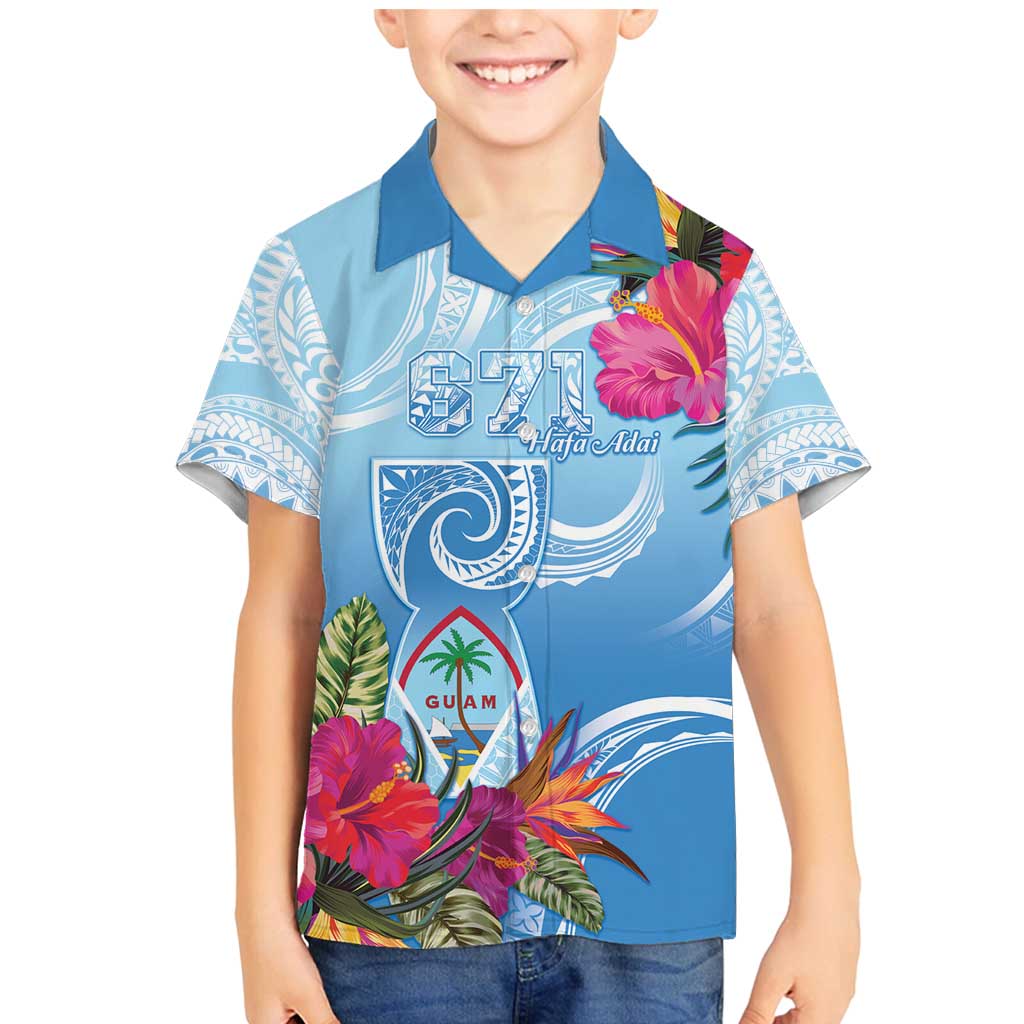 Hafa Adai Guam Family Matching Mermaid Dress and Hawaiian Shirt Tropical Flowers Blue Gradient LT05 Son's Shirt Blue - Polynesian Pride