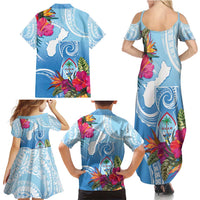 Hafa Adai Guam Family Matching Summer Maxi Dress and Hawaiian Shirt Tropical Flowers Blue Gradient LT05 - Polynesian Pride