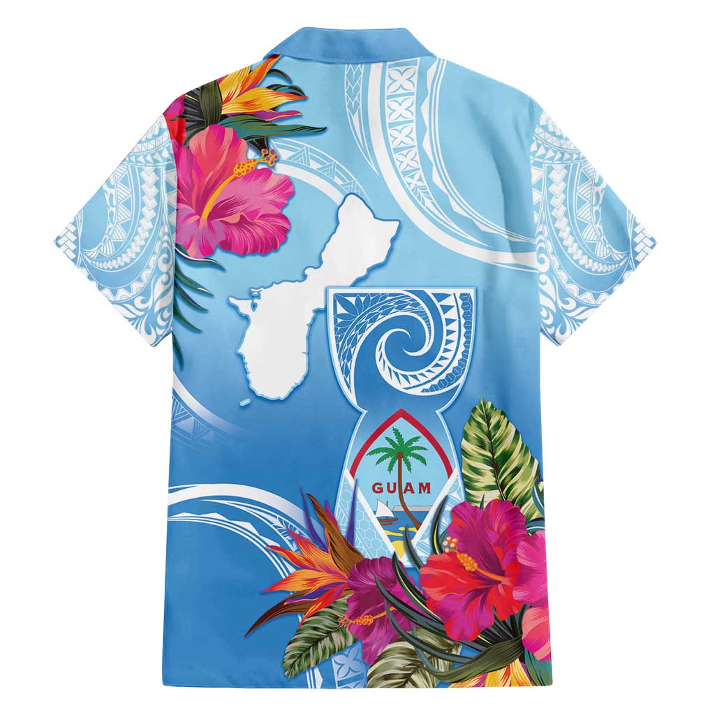 Hafa Adai Guam Family Matching Summer Maxi Dress and Hawaiian Shirt Tropical Flowers Blue Gradient LT05 - Polynesian Pride