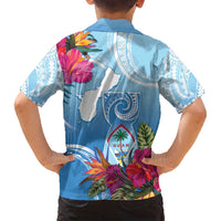 Hafa Adai Guam Family Matching Tank Maxi Dress and Hawaiian Shirt Tropical Flowers Blue Gradient LT05 - Polynesian Pride
