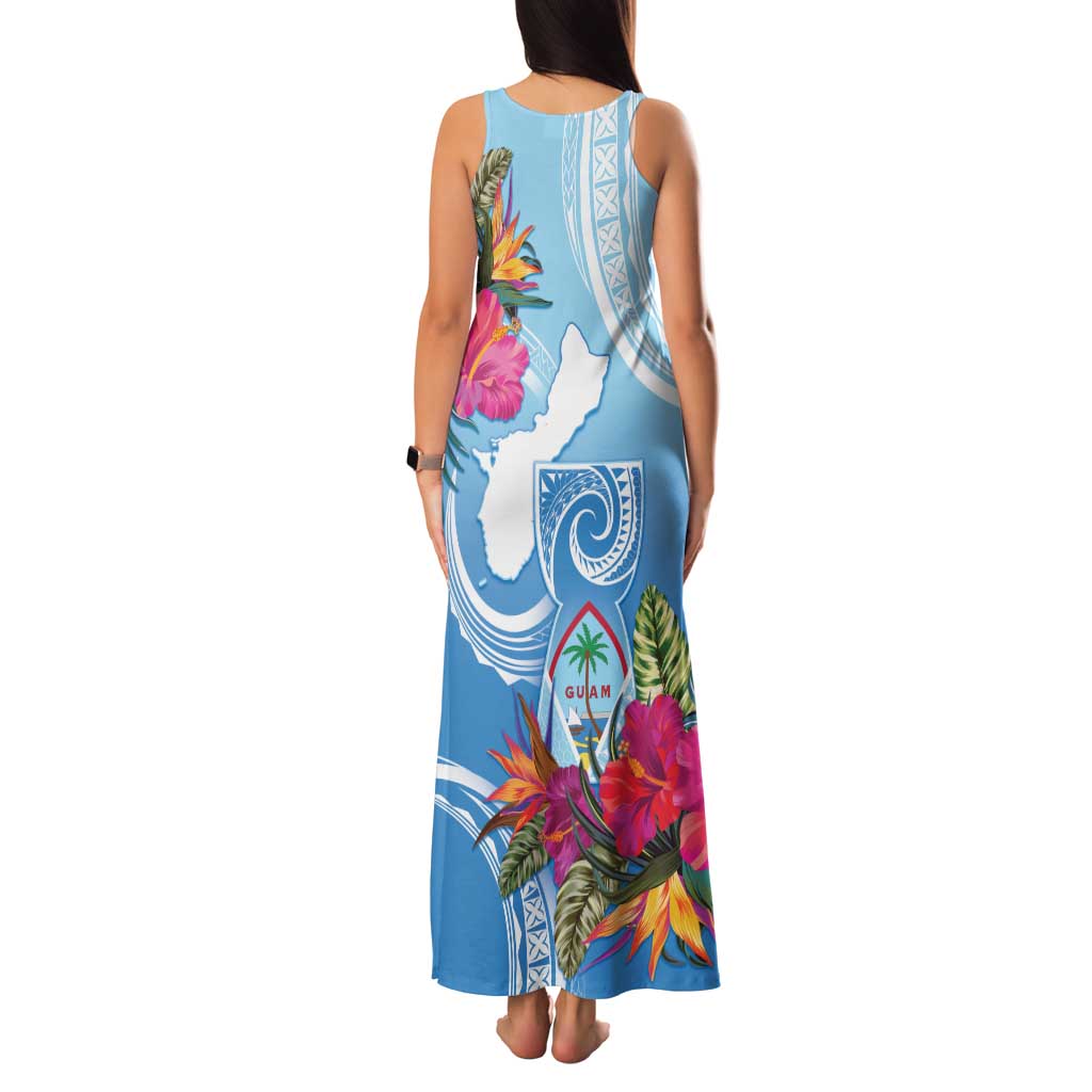 Hafa Adai Guam Family Matching Tank Maxi Dress and Hawaiian Shirt Tropical Flowers Blue Gradient LT05 - Polynesian Pride