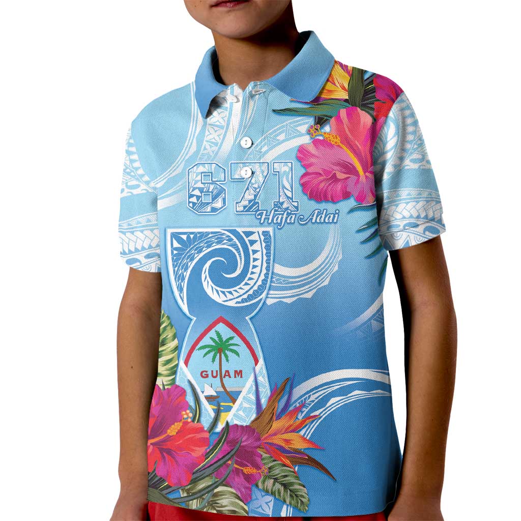 Hafa Adai Guam Kid Polo Shirt Tropical Flowers Blue Gradient LT05 Kid Blue - Polynesian Pride