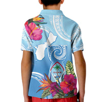 Hafa Adai Guam Kid Polo Shirt Tropical Flowers Blue Gradient LT05 - Polynesian Pride