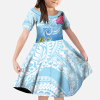 Hafa Adai Guam Kid Short Sleeve Dress Tropical Flowers Blue Gradient LT05 KID Blue - Polynesian Pride