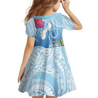 Hafa Adai Guam Kid Short Sleeve Dress Tropical Flowers Blue Gradient LT05 - Polynesian Pride