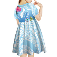 Hafa Adai Guam Kid Short Sleeve Dress Tropical Flowers Blue Gradient LT05 - Polynesian Pride