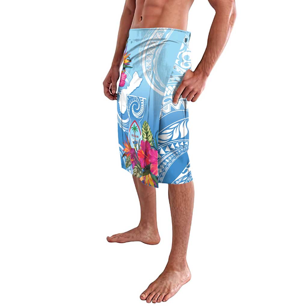 Hafa Adai Guam Lavalava Tropical Flowers Blue Gradient