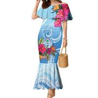 Hafa Adai Guam Mermaid Dress Tropical Flowers Blue Gradient LT05 Women Blue - Polynesian Pride