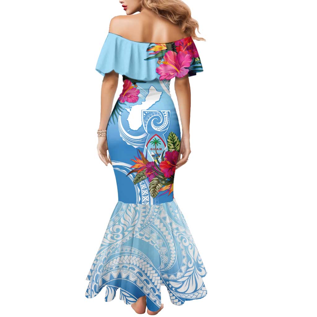 Hafa Adai Guam Mermaid Dress Tropical Flowers Blue Gradient LT05 - Polynesian Pride