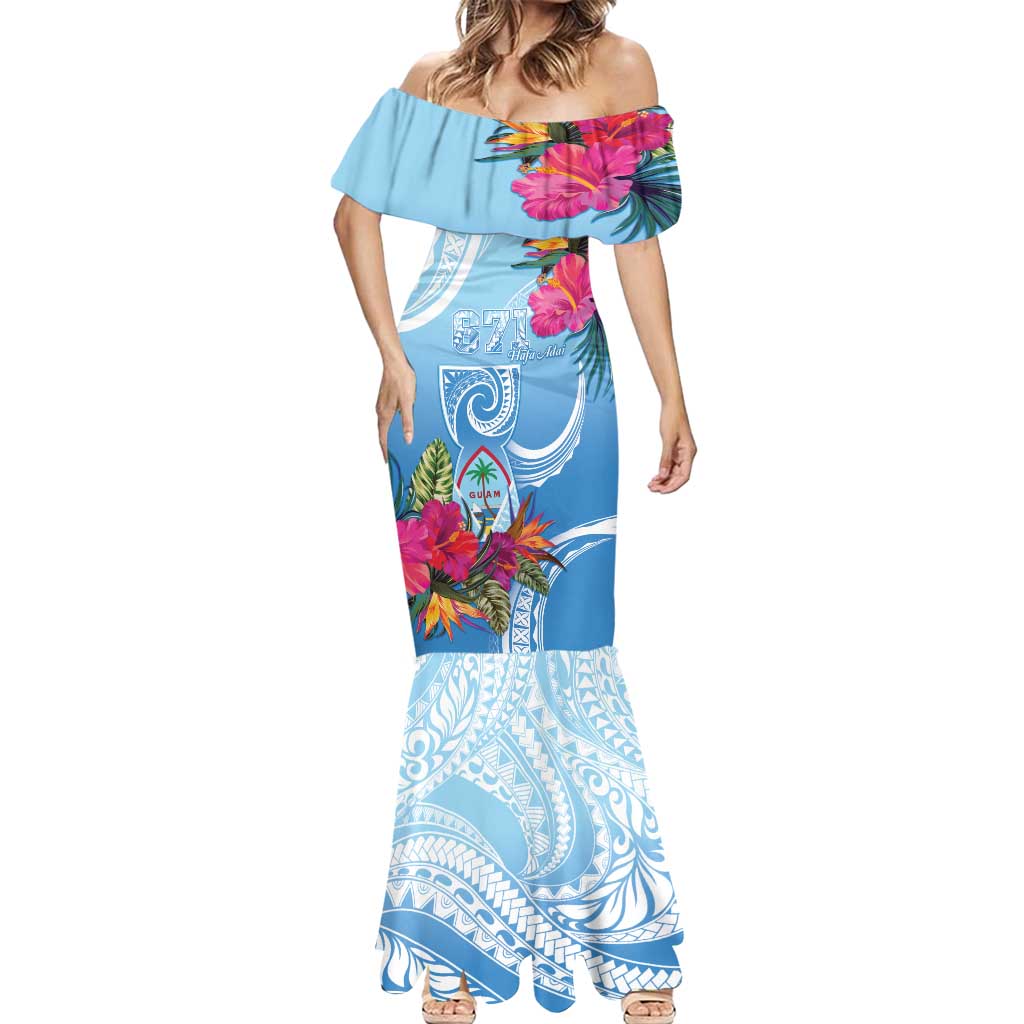 Hafa Adai Guam Mermaid Dress Tropical Flowers Blue Gradient LT05 - Polynesian Pride