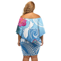 Hafa Adai Guam Off Shoulder Short Dress Tropical Flowers Blue Gradient LT05 - Polynesian Pride