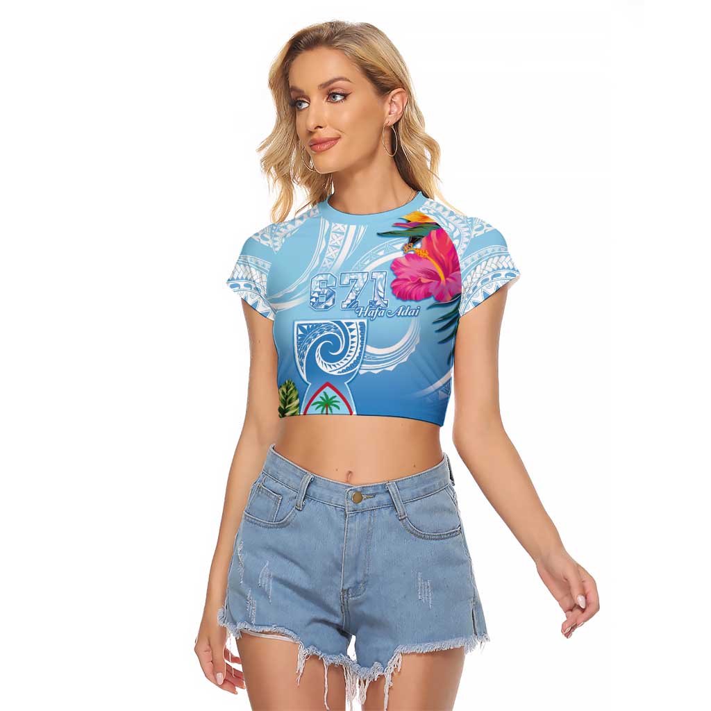 Hafa Adai Guam Raglan Cropped T Shirt Tropical Flowers Blue Gradient LT05 Female Blue - Polynesian Pride