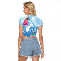 Hafa Adai Guam Raglan Cropped T Shirt Tropical Flowers Blue Gradient LT05 - Polynesian Pride